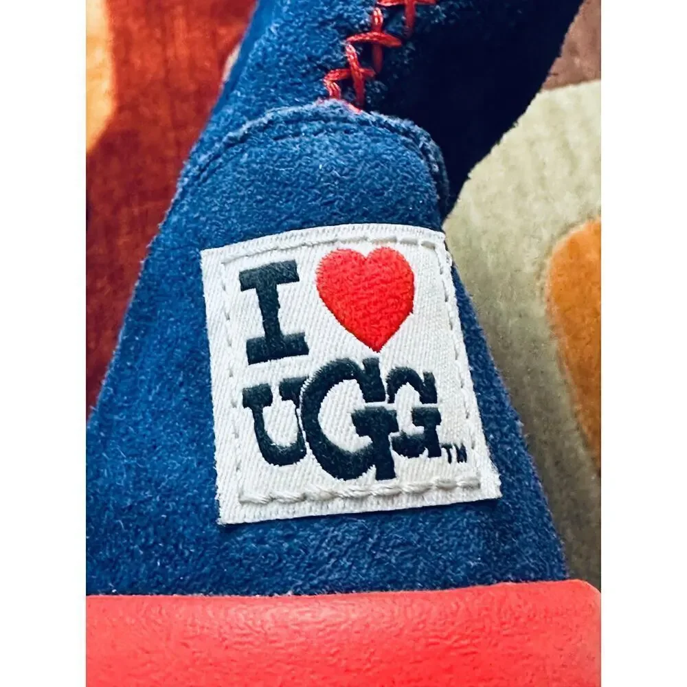 Ugg Blue Red I Love Ugg Sparkle Heart Sherpa Mid-Calf Boots Women's Size 5